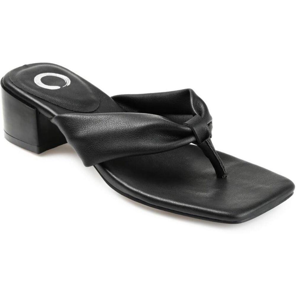 Journee Collection Womens Black Faux Leather Summer Thong Sandals Shoes NWT